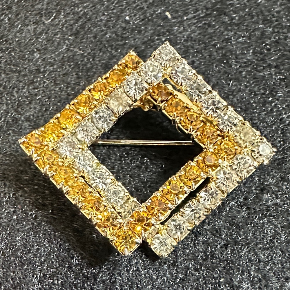 Rhinestone Vintage Gold and Silver Geometric Stunning Prong Set Brooch #62